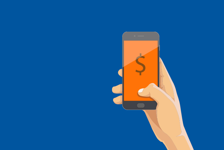 illustration of hand holding phone showing expense reimbursement